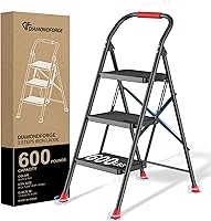 DIAMONDFORGE 3-Step Heavy Duty Foldable Ladder with Handrails - 600lbs Capacity, Non-Slip for Home Kitchen Adults
