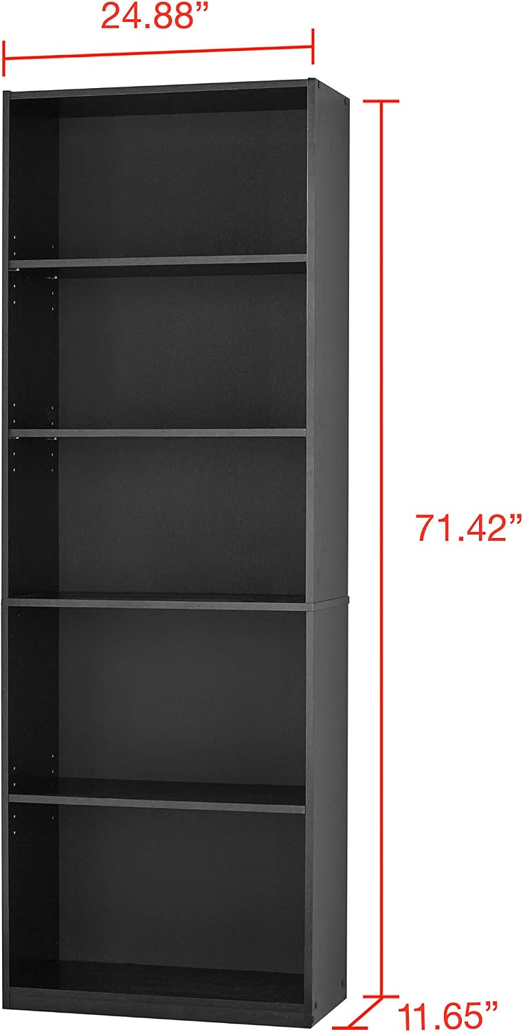 Mainstay` Orion Wide 5-Shelf Bookcase (Black, 5-Shelf)