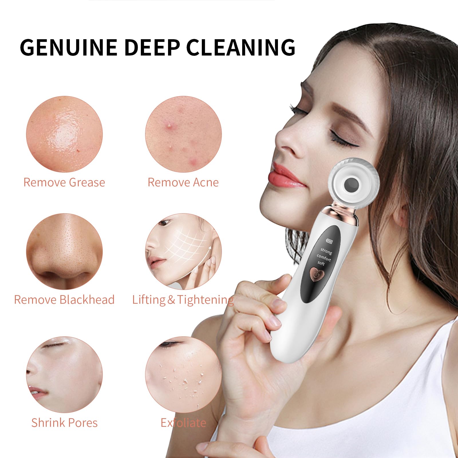 Aspiratore per punti neri 2025, ricaricabile e visivo, per la pulizia dei pori del viso, con 3 potenza di aspirazione, 3 sonde, kit USB elettrico per l'estrazione dell'acne per adulti (bianco)