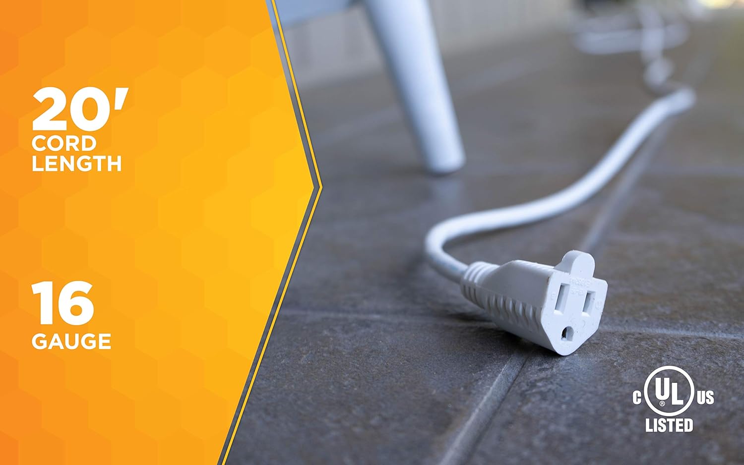 Woods 20 Ft/ 6.1m Outdoor Extension Cord, Landscape/Patio Cord 16 Gauge Cord, 125 Volts, White - White Outdoor Electrical Cord - 