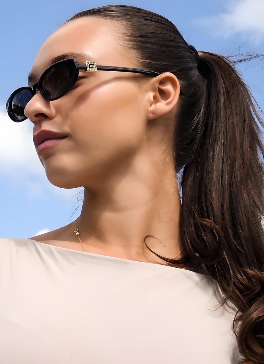 YMRFW Retro Oval Cat Eye Sunglasses for Women Trendy Narrow Small Oval Sun Glasses 90s Vintage Shades - Image 3