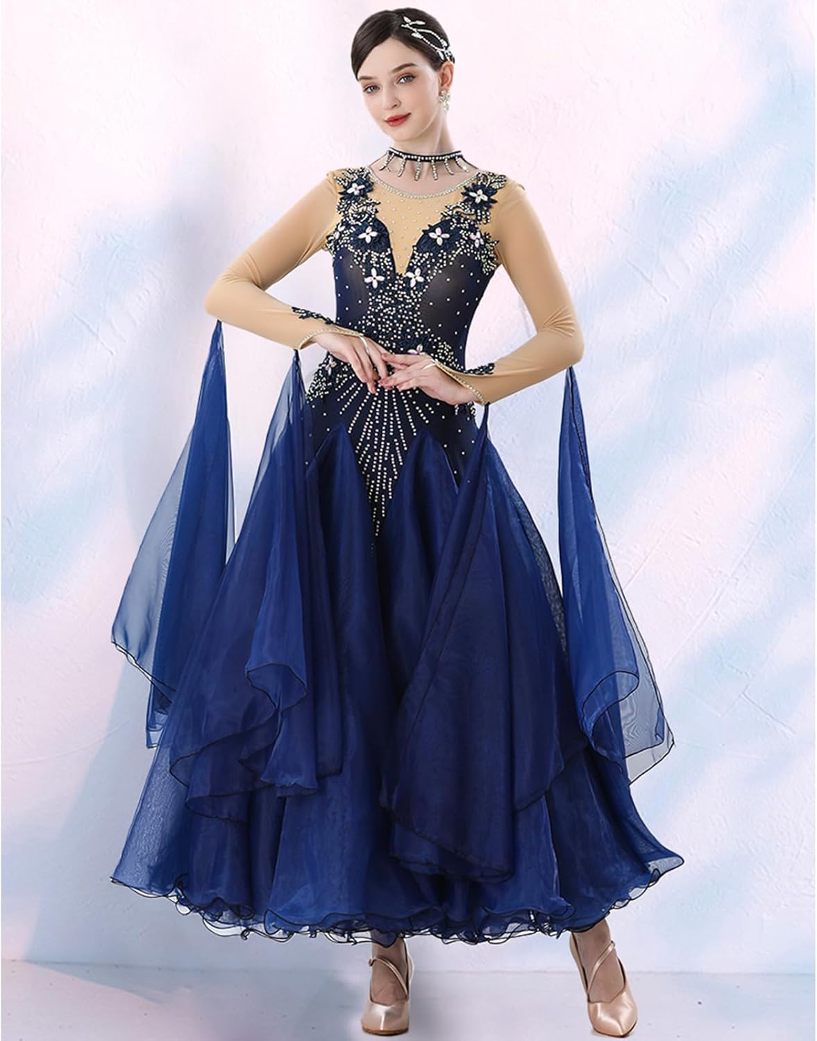 Professional Ballroom Dance Competition Dress Womens National Standard Dress Rhinestones Waltz Performance Costume
