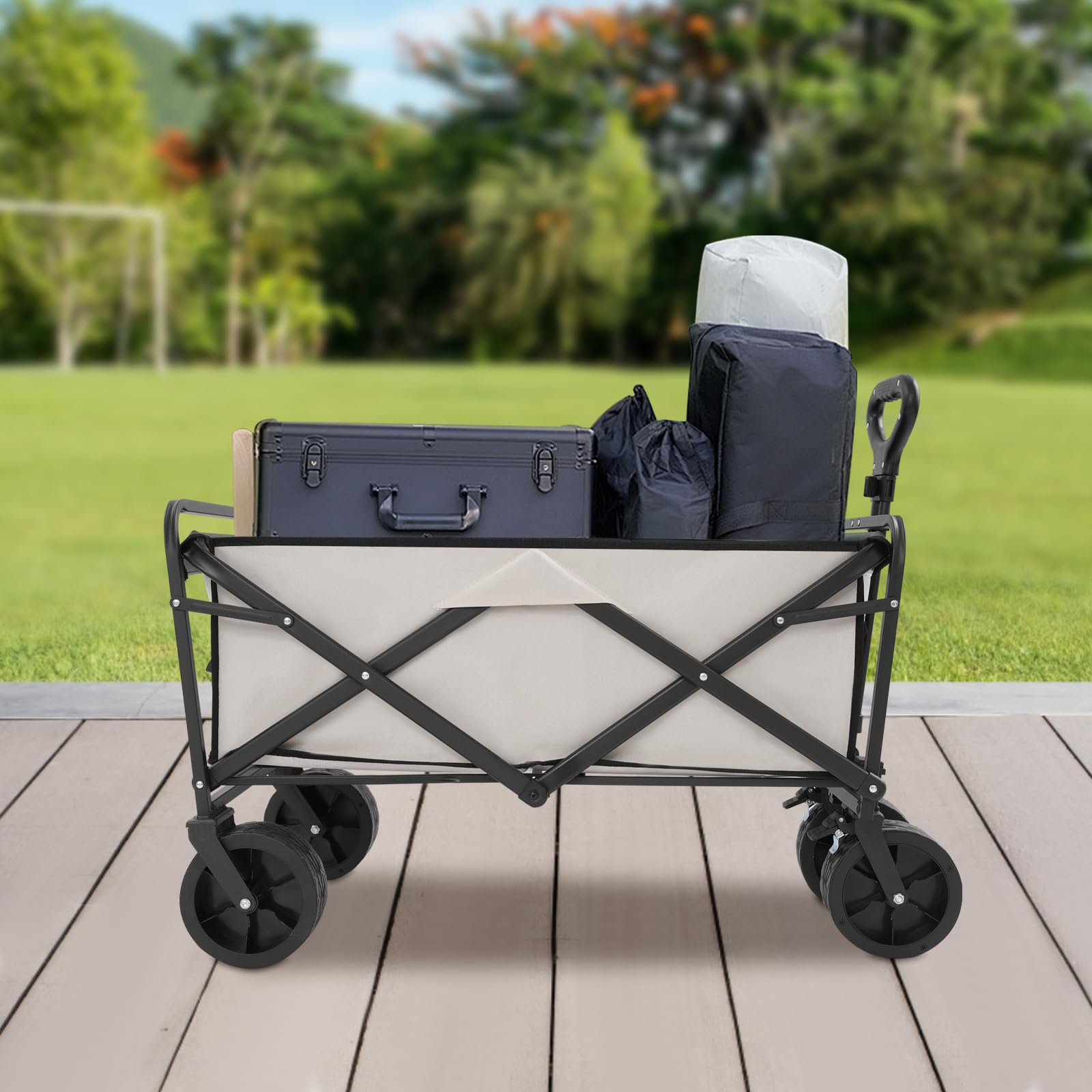Carretilla de mano plegable de 8 pulgadas con 4 ruedas de patrón antideslizante, 89,5 x 51 cm, para actividades al aire libre, playa, jardín, parque, camping, compras