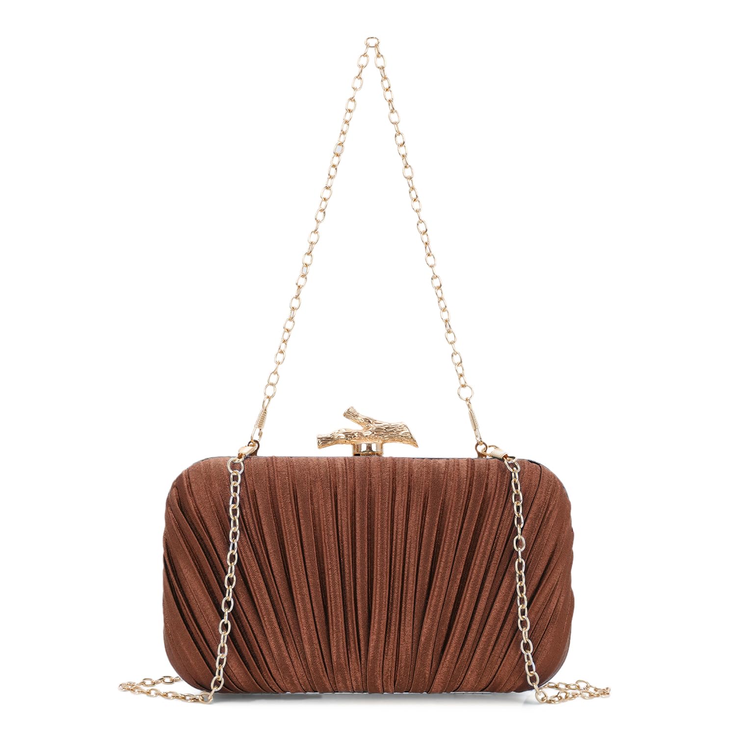 Freie Liebe Clutch Purses for Women Evening Bag Pleated Clutch Bag with Chain for Wedding Party | with Chain, for Wedding Party: Coffee