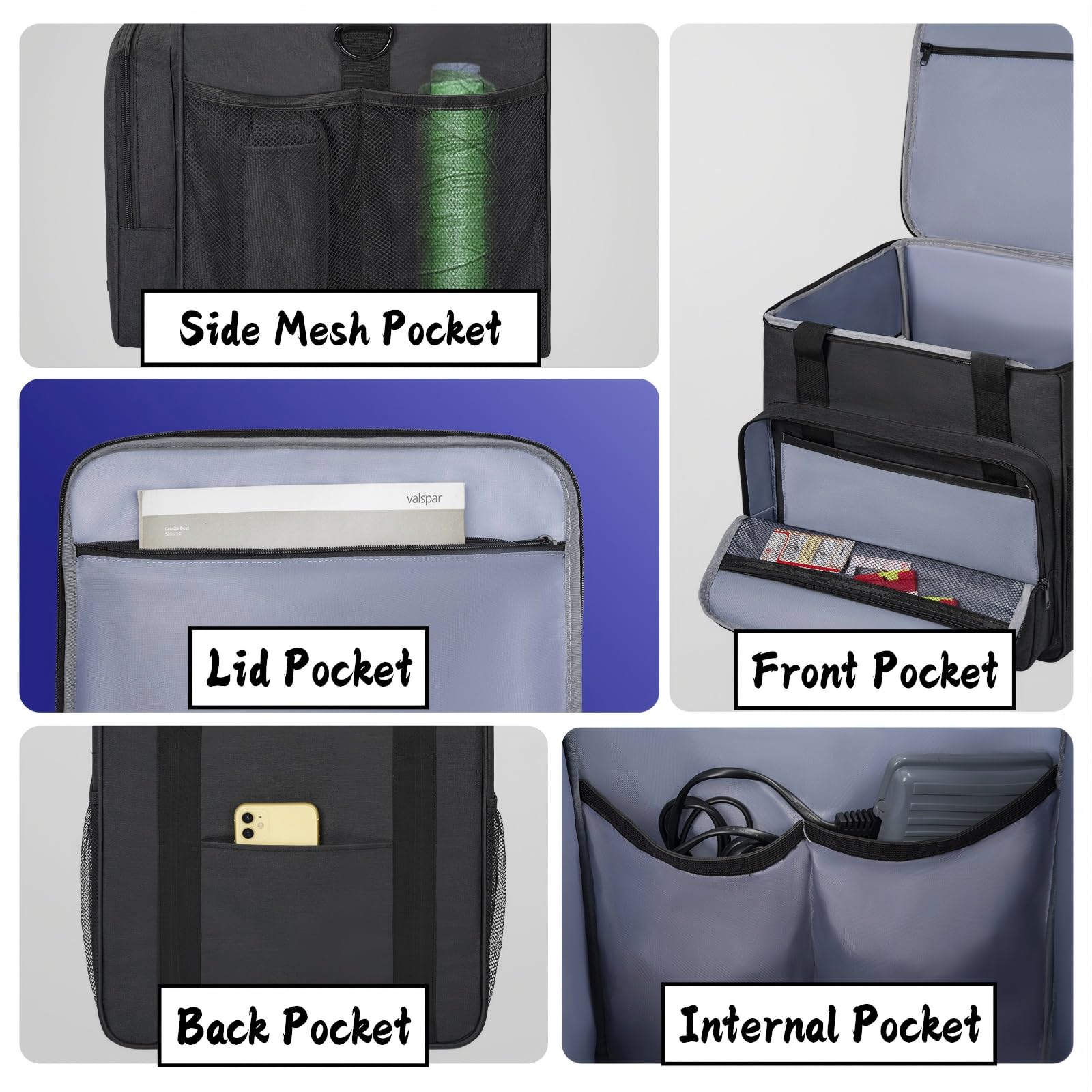 GMAK Serger - Funda de transporte, bolsa de almacenamiento universal Serger con almohadilla acolchada base, bolsillos de almacenamiento, funda de viaje con correa para el hombro para la mayoría de