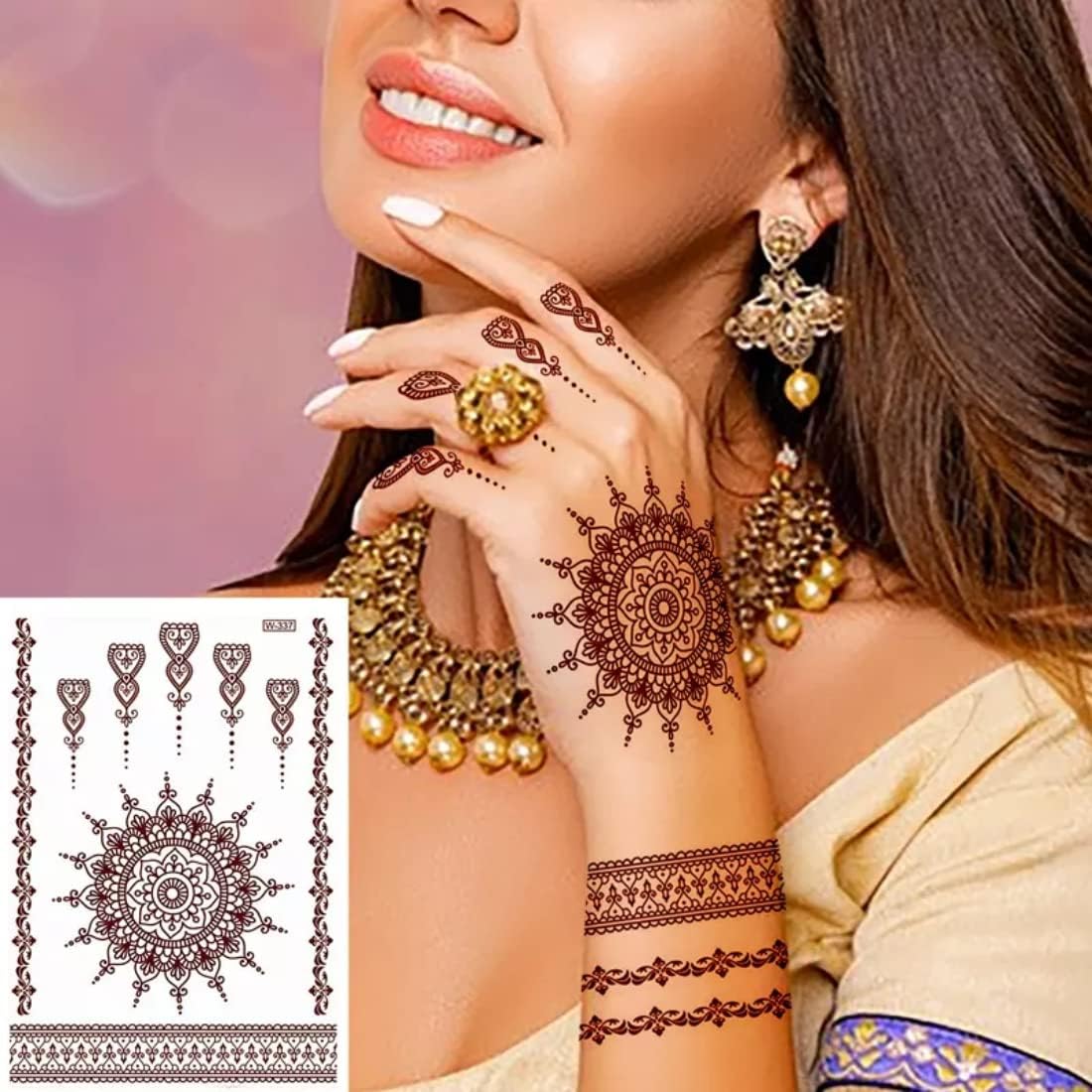 Mandala Mehndi Design with Flower Henna Temporary Waterproof Body Tattoo For Women