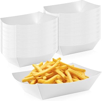 100 Pcs White Paper Food Tray Sturdy Disposable Food Boats Nacho Plates Disposable Serving Snack Trays for Catering, Party Birthday Supplies, and Food Service White
