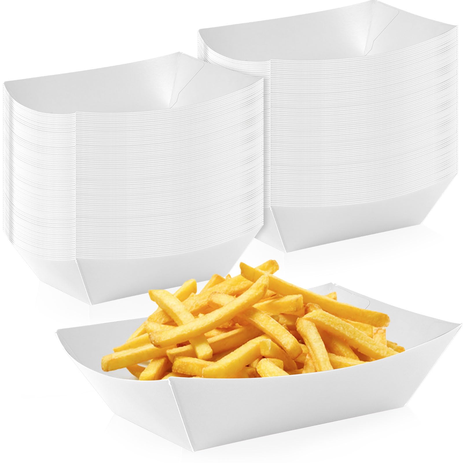 Photo 1 of 100 Pcs White Paper Food Tray Sturdy Disposable Food Boats Nacho Plates Disposable Serving Snack Trays for Catering, Party Birthday Supplies, and Food Service (White)
