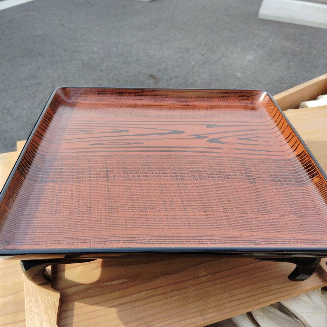 能登輪島塗木製正方形脚付き盆 黒と茶色の木目（10枚セット） Amazon｜能登輪島塗木製正方形脚付き盆 黒と茶色の木目（10枚セット