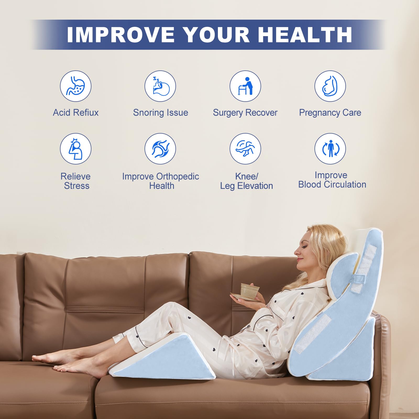 Juego de 4 almohadas de cuña para dormir, almohada ortopédica para después de la cirugía, soporte de espuma viscoelástica ajustable para sentarse en la cama, dolor de espalda, ERGE, alivio de