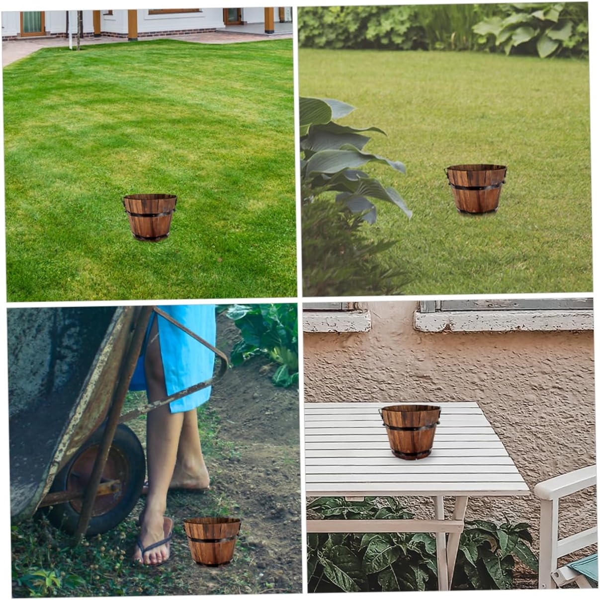 Holibanna 2pcs Decorative Wooden Flower Pots for Carbonized Solid Design for Home and Garden Decor
