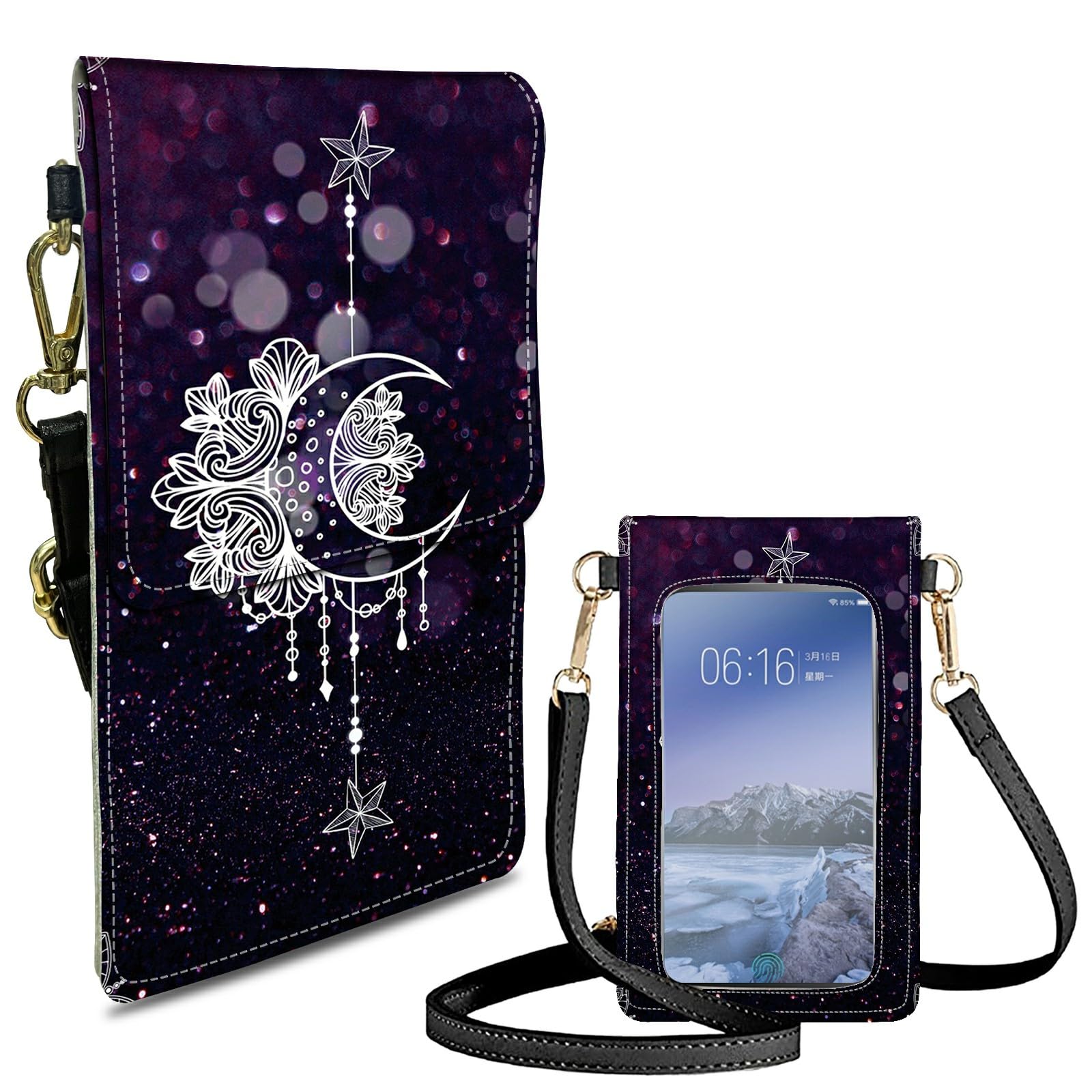 DIGTIALL Moonflower Small Crossbody Bags for Women Phone Purse Wallet Case with Card Holder Slot and Shoulder Strap PU Leather Credit Card Organizer