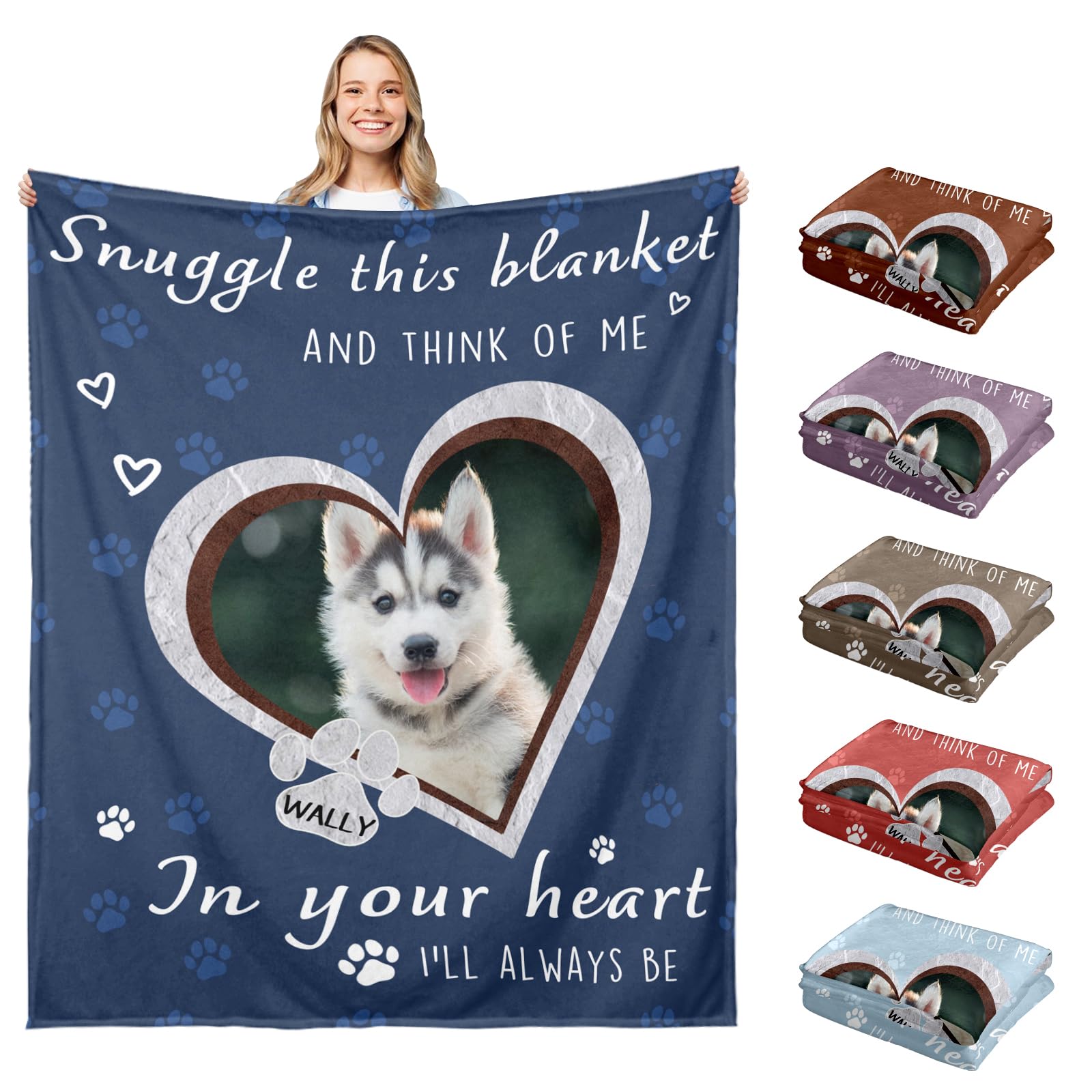 Personalized Memorial Blanket with Photo for Loss of Dogs Cats - Custom Pet Passing Away Sympathy Grief Gift for Dog Lovers Customized Throw Blankets