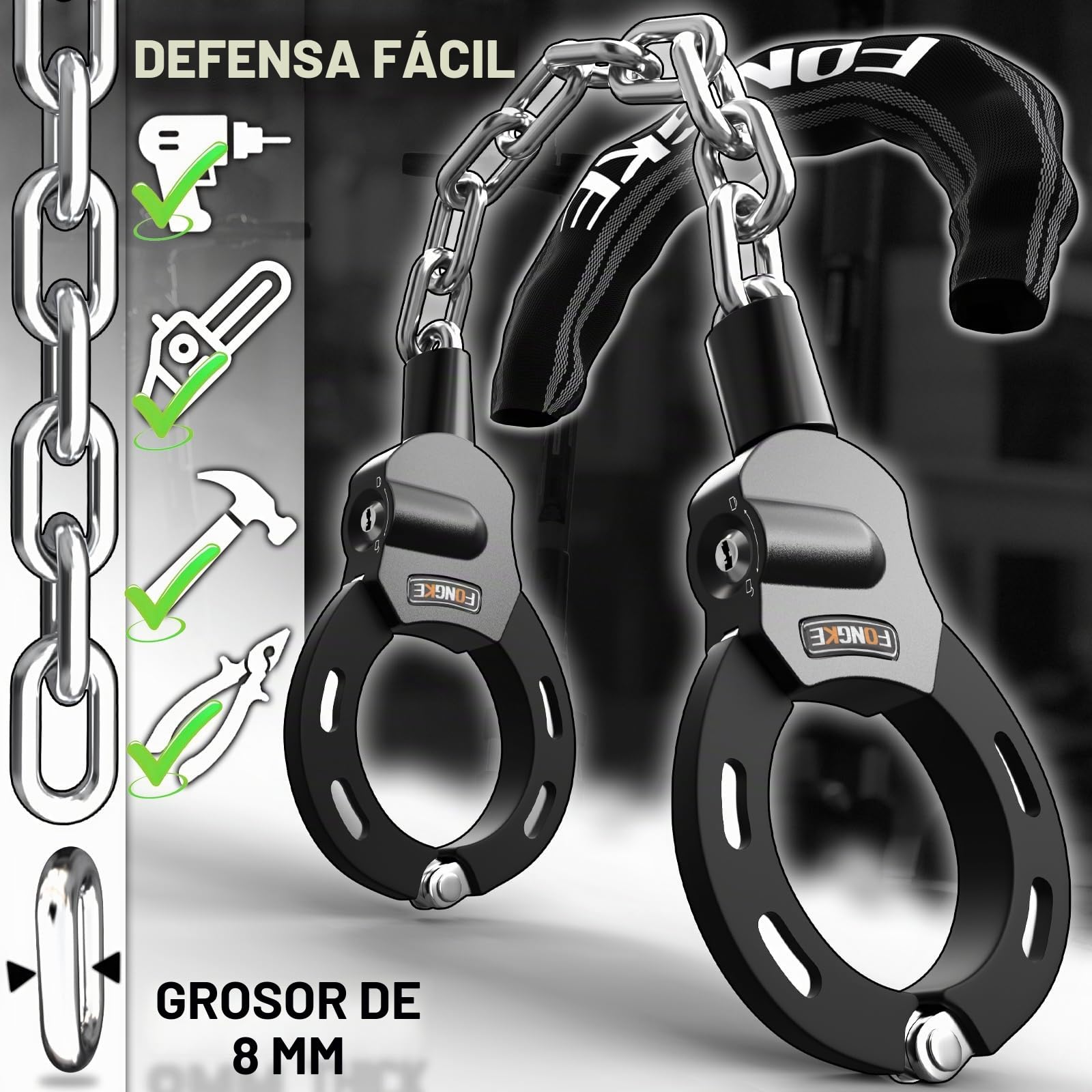 Candado Patinete Electrico, Candado Bicicleta Antirrobo con Bolsa, Cadena Moto de 8MM de Espesor, Alta Seguridad Candado de Cadena, Accesorios para Patinete Electrico y Bicicletas Eléctricas