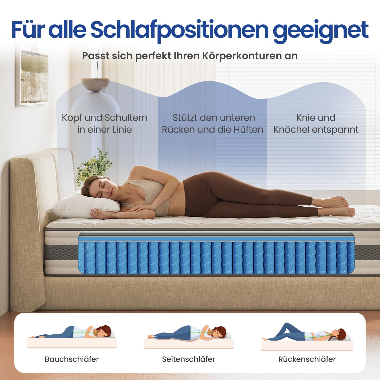 BedStory Matratze 160x200 cm, Taschenfederkernmatratze 30 cm H4 mit Komfortschicht aus hochdichter Schaum, orthopädisch und ergonomisch Matratze, waschbarer & Abnehmbarer Bezug
