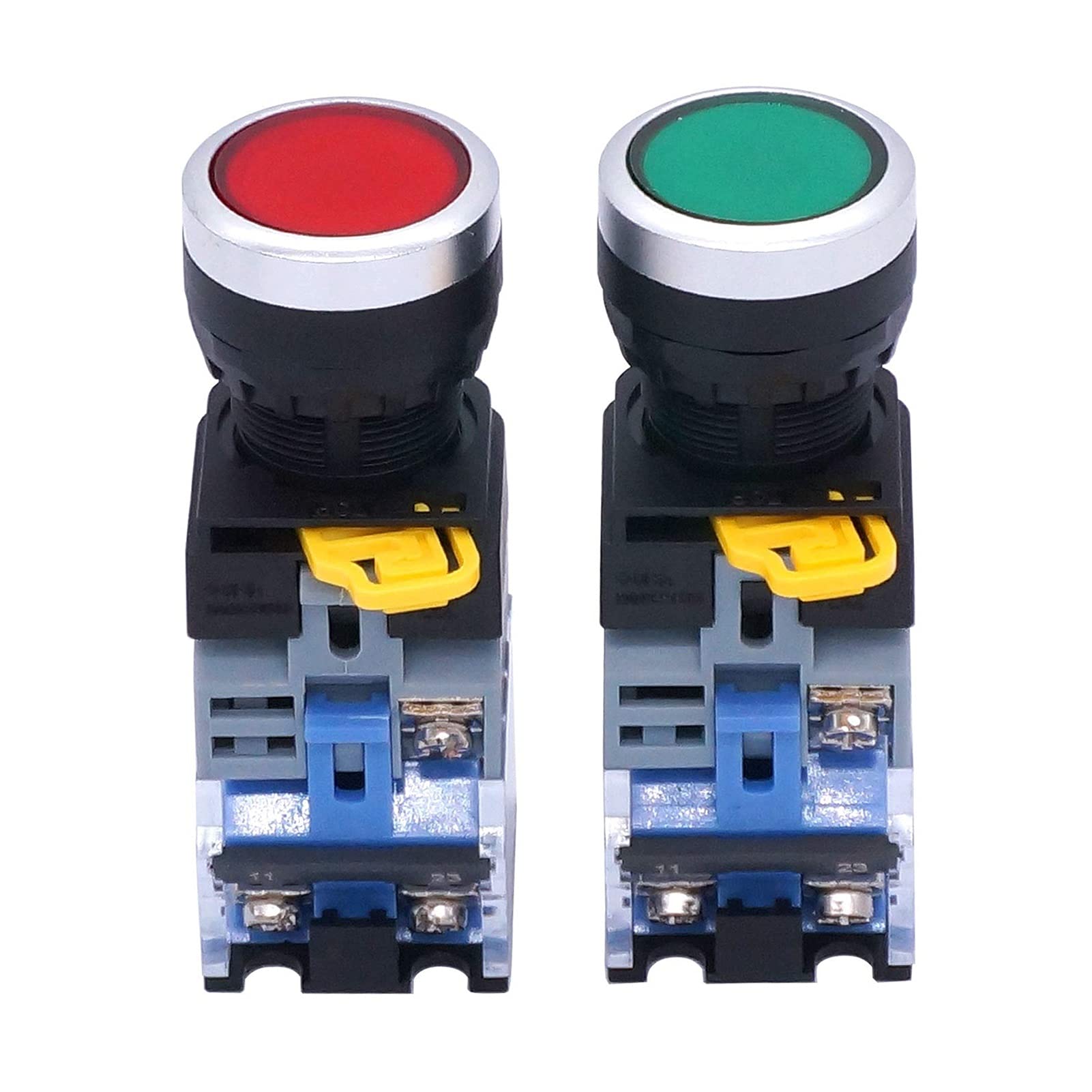 2pcs 22mm 10A 440V 1NO 1NC DPST Interruttore a pulsante Interruttori a pulsante con luce LED verde rossa Tensione 110V