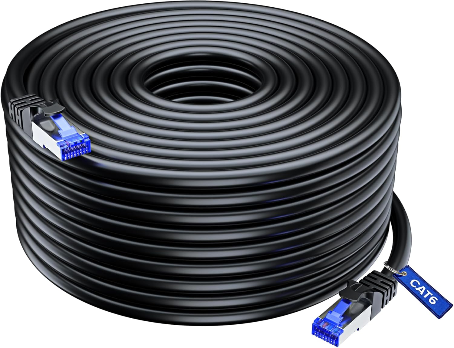 Maximm Cat6 Heavy Duty Outdoor Cable 200 ft - Black - Zero Lag Pure Copper, Waterproof Ethernet Cable Suitable for Direct Burial Installations.