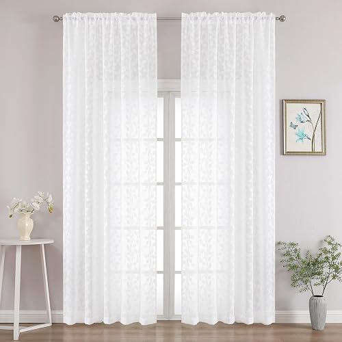 Chyhomenyc White Sheer Curtains 96 Inch Length 2 Panels Set, Light Filtering Tuf