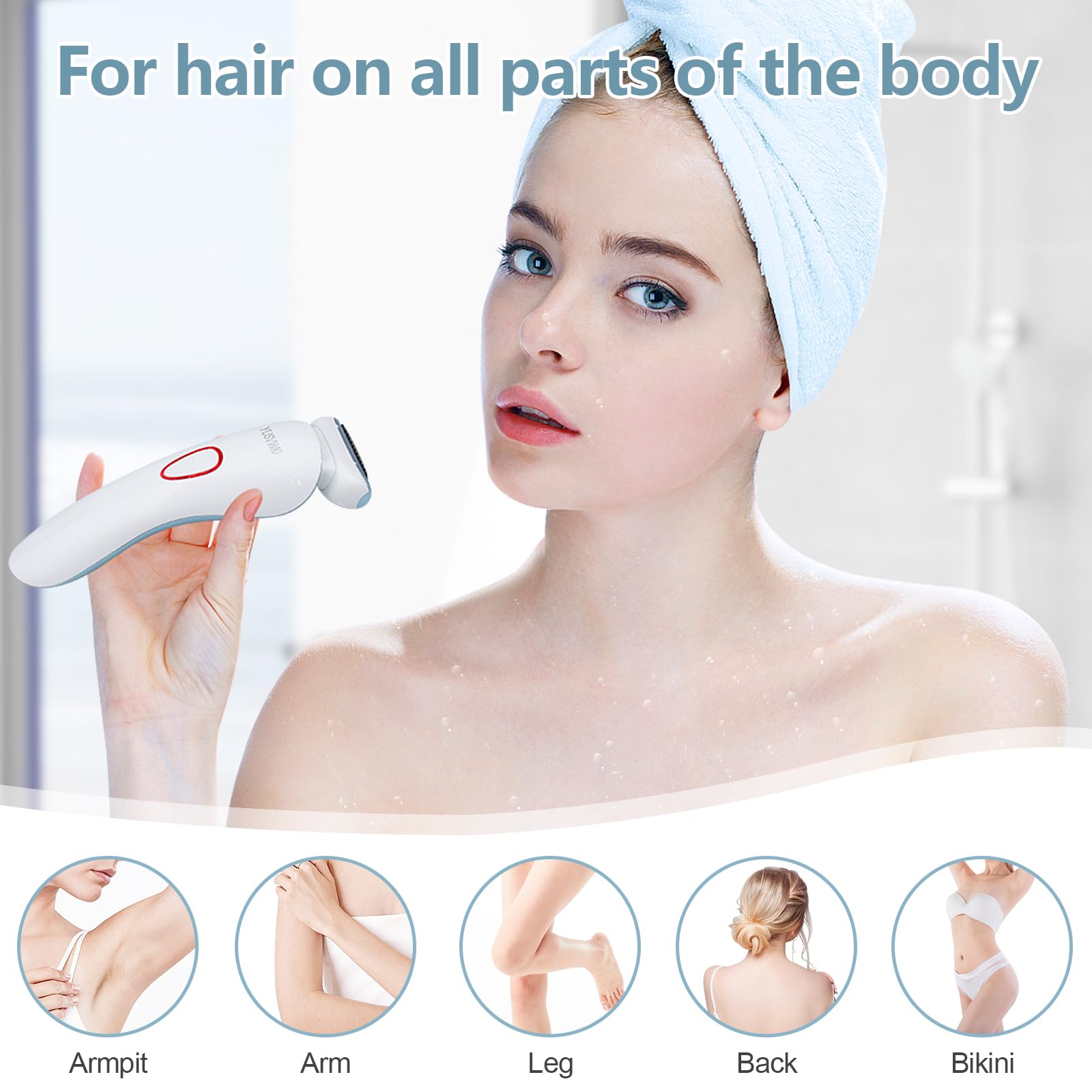 yusvwkj Electric Shaver for Women Painless Womens Razor for Face Legs Underarms Bikini Cordless Wet & Dry Lady Shaver for Women Rechargeable Waterproof Lady Body Shaver with LED Light - Image 2