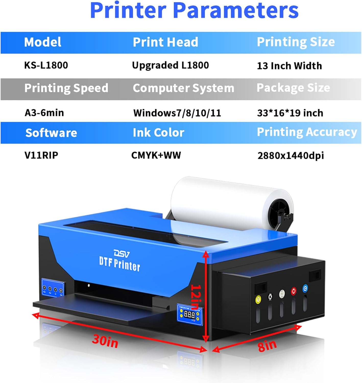 A3 L1800 DTF Printer with Oven, Apparel T-Shirt Printing Machine,High-Speed Transfer Print for Fabrics,13” Wide DTF Bundles,White Ink Circulation & Auto-Cleaning, 2-Year Free Ink