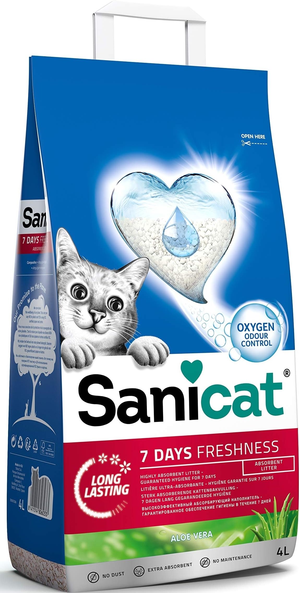 Sanicat - Classic cat litter with Aloe Vera | 7-day odour control | Fast absorption | product for your pet’s hygiene | Keep Your Home Clean | 4L capacity