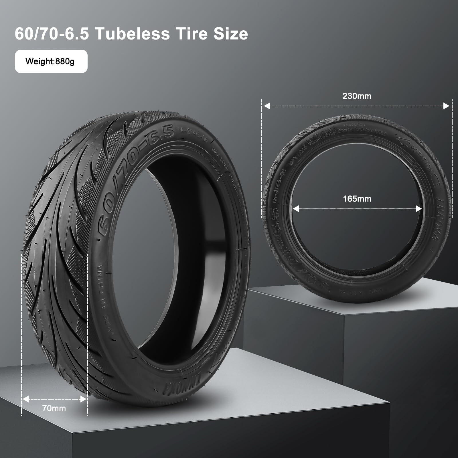 60/70-6.5 Tubeless Reifen für Ninebot Max G30, Selbstreparierende Vakuumreifen mit Ventil, E Scooter Ersatzreifen mit Rutschfest und Verschleißfest, 10 Zoll Gummireifen mit Durchstoßfest