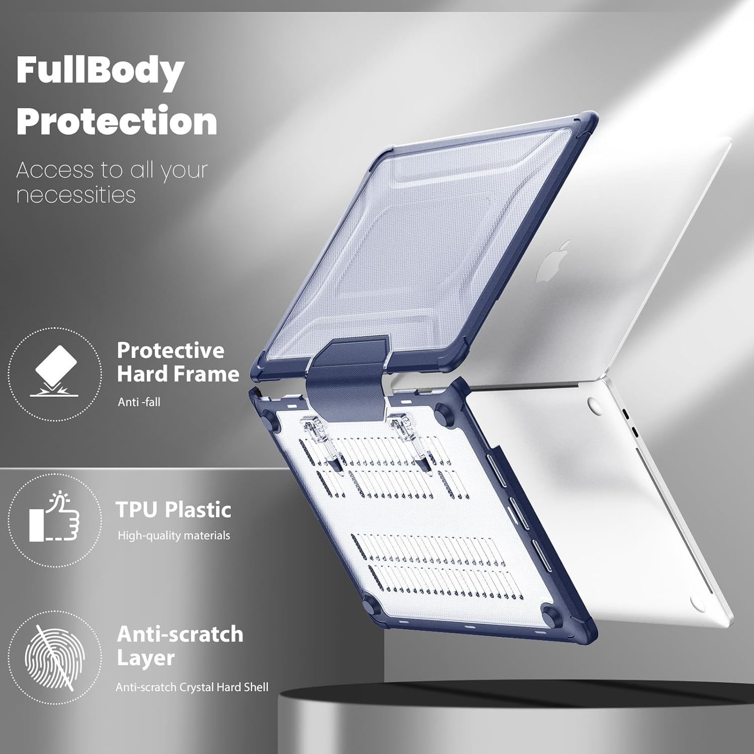 DTangLsm for MacBook Air 13 inch Case 2026 M5, 2025-2022 M4 M3 M2 A3449 A3240 A3113 A2681, Heavy Duty Rugged TPU Bumper Hard Case with Foldable Kickstand&Keyboard Cover for MacBook Air 13.6 Case, Blue