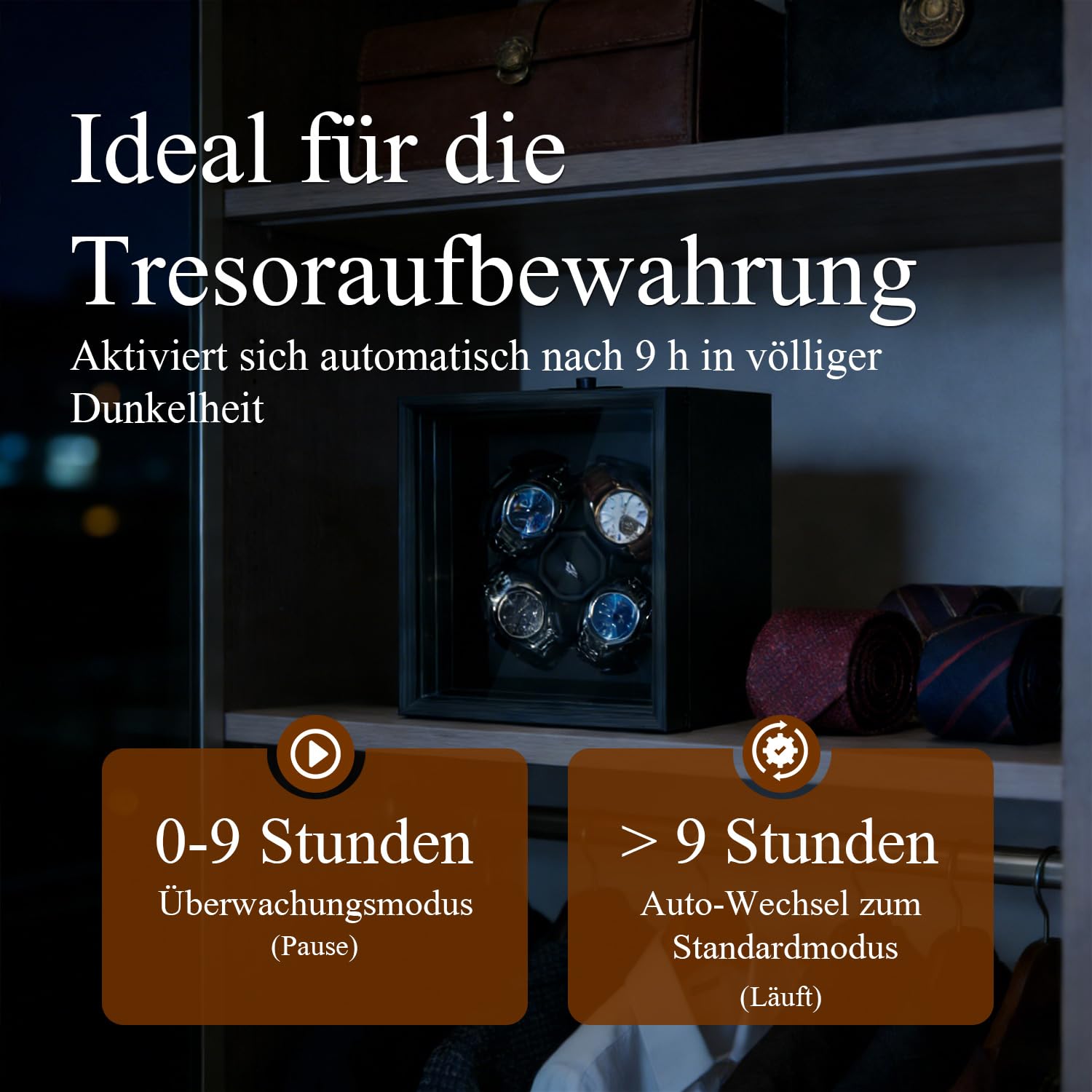 Mcbazel Automatischer Uhrenbeweger für Vier Uhren, Automatische Leise Funktion,Watch Winder Silent Motor, Verstellbare, Professionelle Uhrenpflege-Lösung – Schwarzes Ebony-Muster