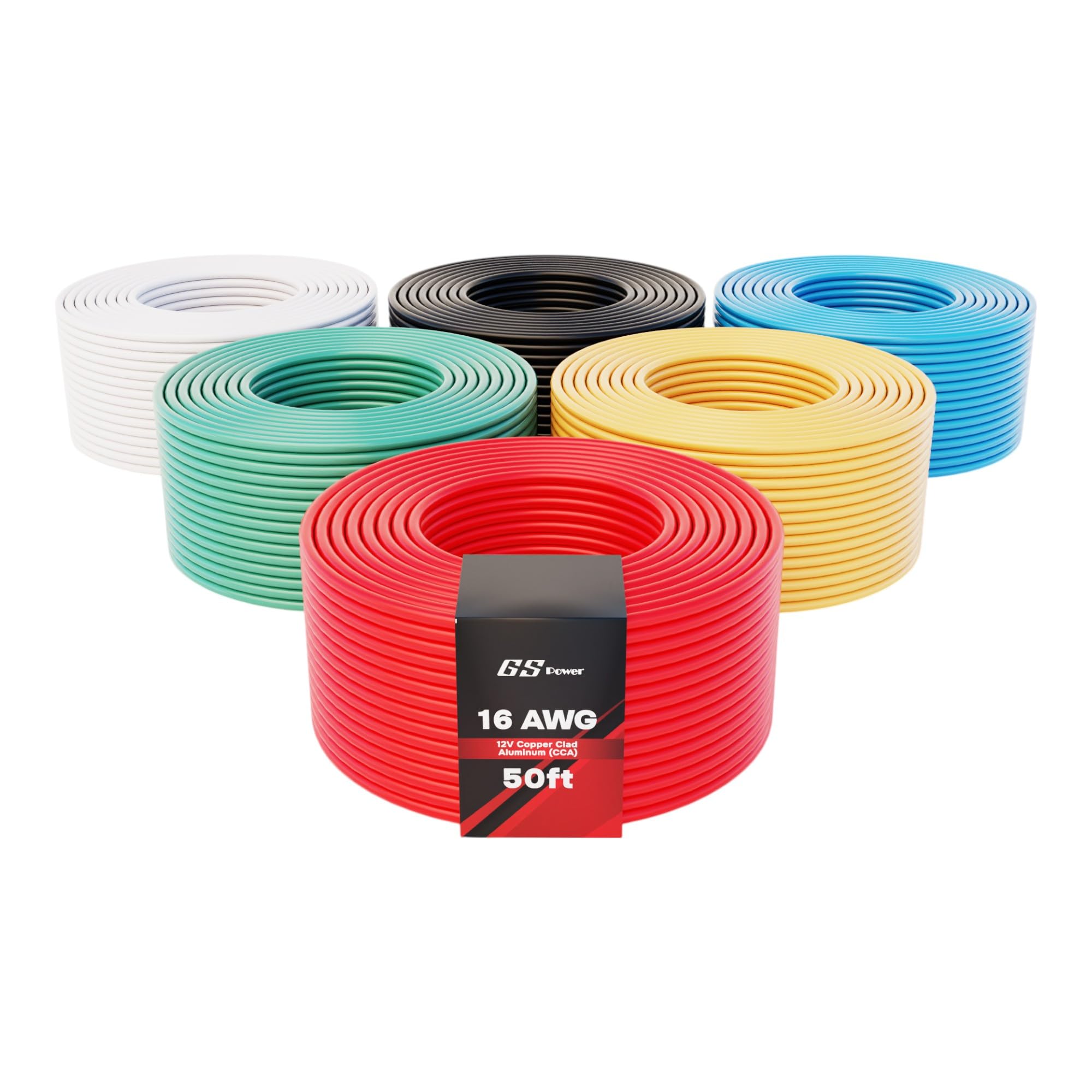 GS Power 300ft CCA 16 Gauge Wire Automotive, 50ft 6 Color Pack, 16 AWG 12volt, Speaker Electrical Wire Low Voltage Primary for Car Stereo Audio Video