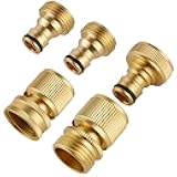 BILAL Quick Connect Hose Fittings, Garden Hose Quick Connect Kit, Solid Brass Standard 3/4 Inch GHT Thread Fitting No-Leak Water Hose Female and Male Adapter (5 pc Connect Set)