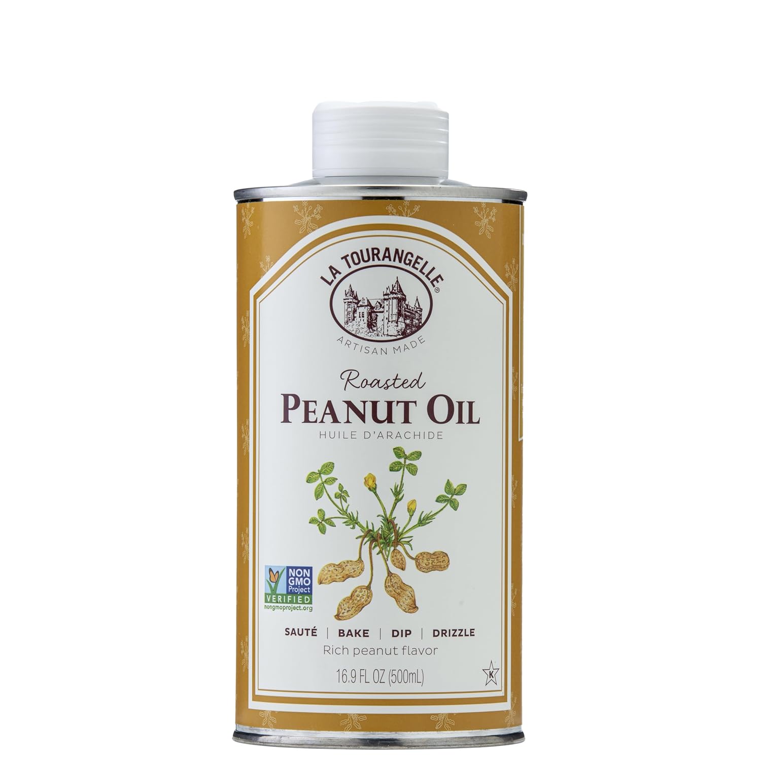 La Tourangelle, Roasted Peanut Oil, Slow Roasted Expeller-Pressed for Rich Flavor, Perfect for Cooking & Baking, Med-High Heat, Unrefined, Small Batch Production in USA, 16.9 Fl Oz