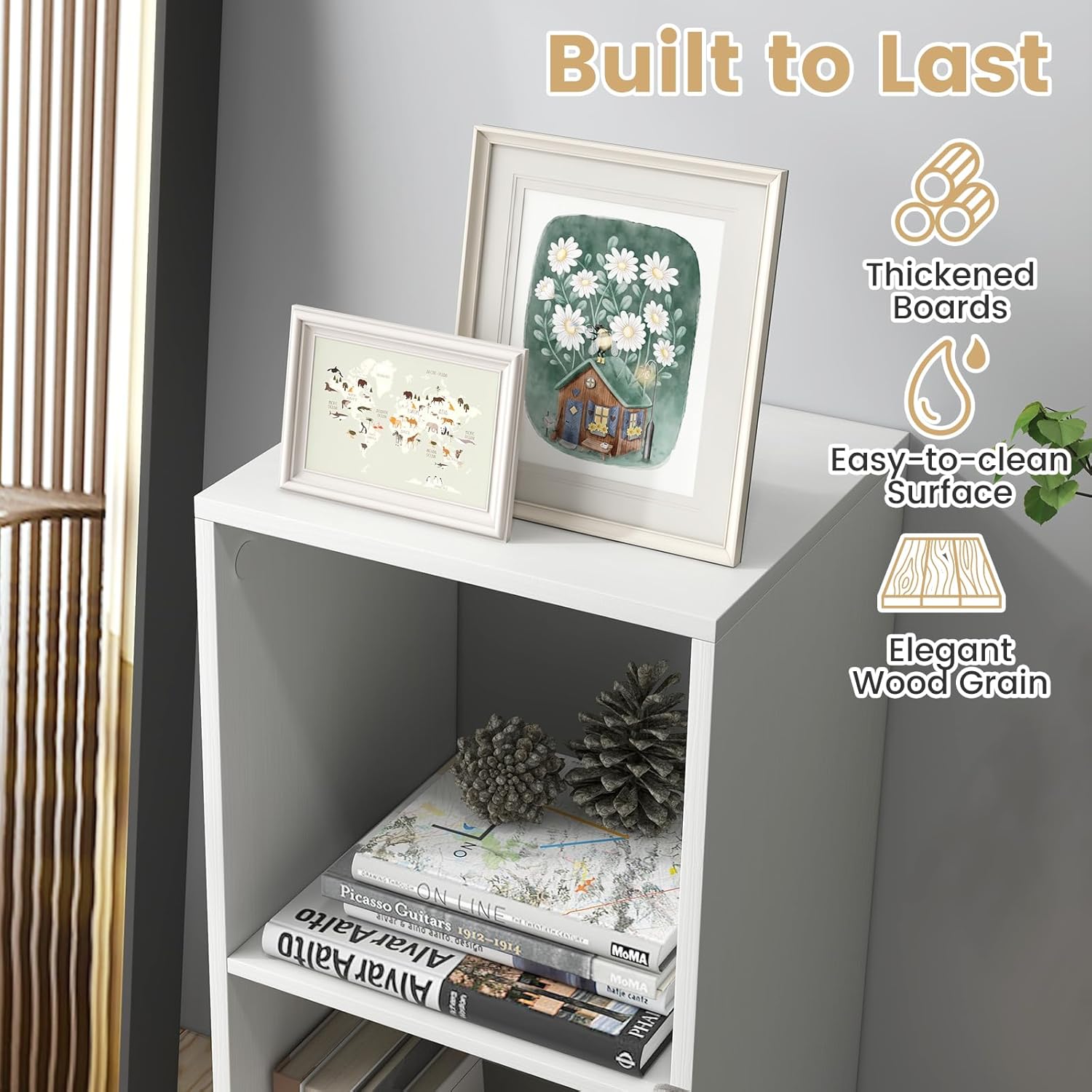 Giantex 2-Cube Bookcase of 2, White Cubby Bookshelf w/Back Guardrail & Anti-Tipping Kits, 2-Tier Freestanding Storage Organizer with Shelves, Open Back Display Rack for Living Room, Bedroom