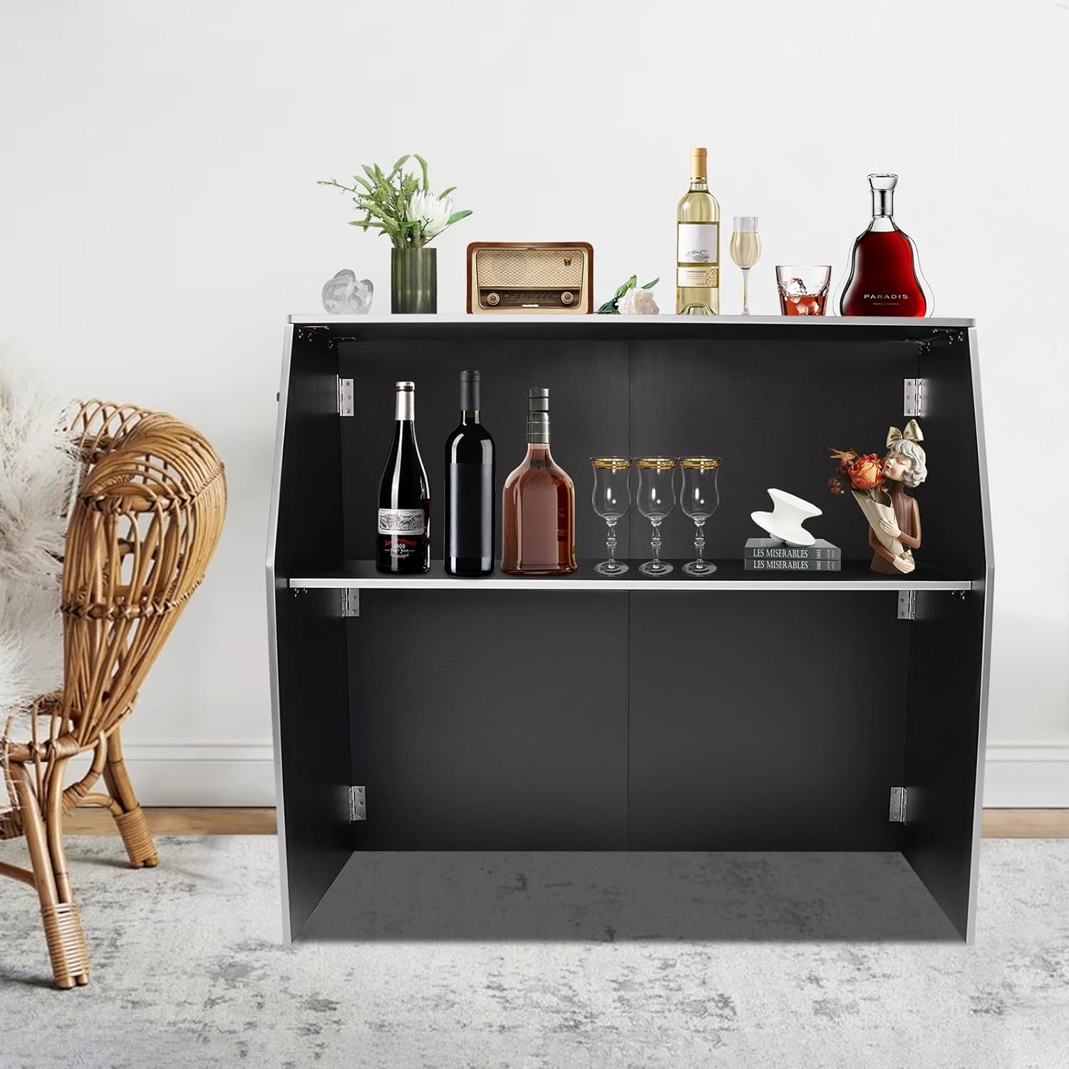 Bars, 47.75 x 19.5 x 42.75 Inches Portable Event Bar Foldable Bar Table Freestanding Reception Counter Home Bar Furniture Bar Cabinet for Outdoor Parties, Trade Shows, Corporate Events