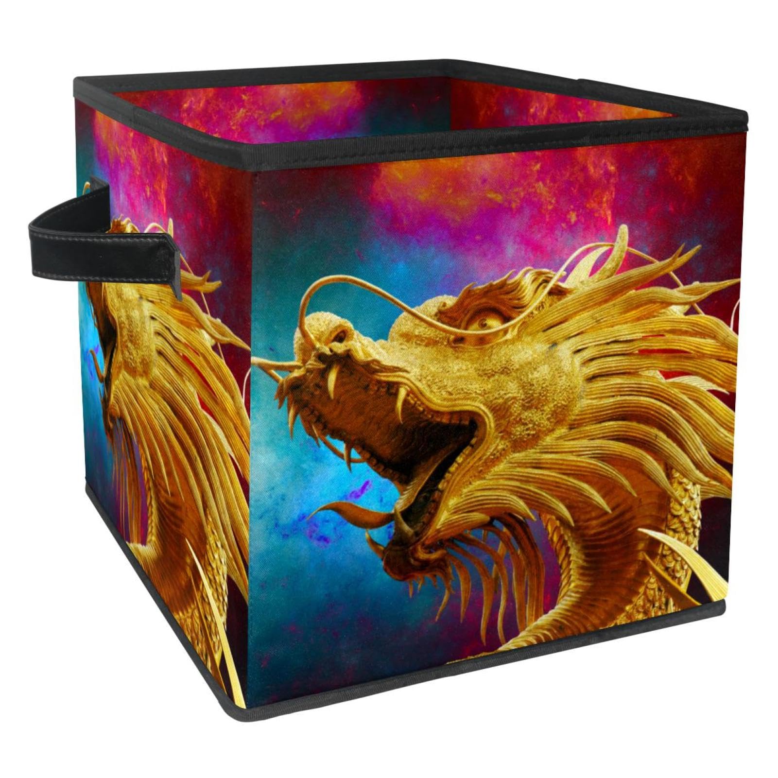 Boîte de rangement pliable motif dragon en tissu cube pour placard et jouets