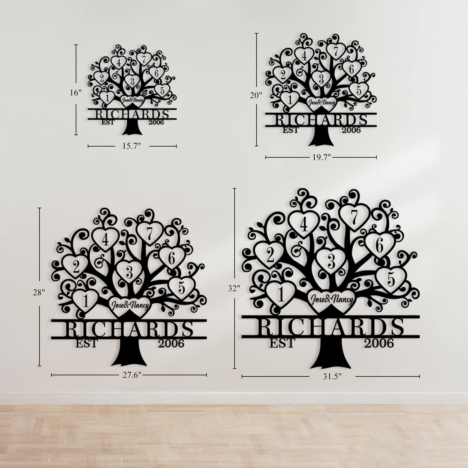 Personalized Family Tree Metal Wall Sign - Custom Name Sign, Laser Cut Metal Art Plaque For Home Decor