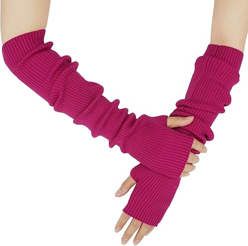 Miniatura 38 de Guantes cálidos de cachemira de brazo largo para mujer, guantes de invierno acogedores sin dedos, calentadores de brazos suaves, gran regalo de Negro