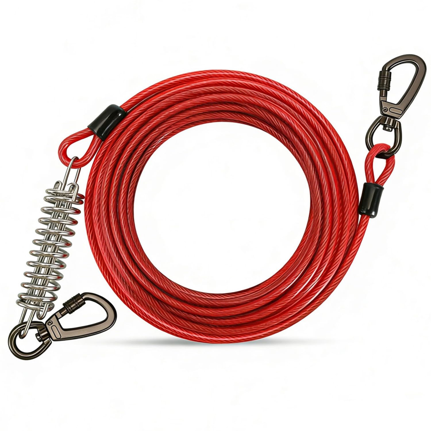 Greenfields 3m Dog Tie Out Cable Heavy Duty Steel Dog Runner with Shock Absorbing Spring, 360° Swivel Clip, Anti Tangle Outdoor Dog Lead for Garden Yard Camping 60, 120, 250 lbs