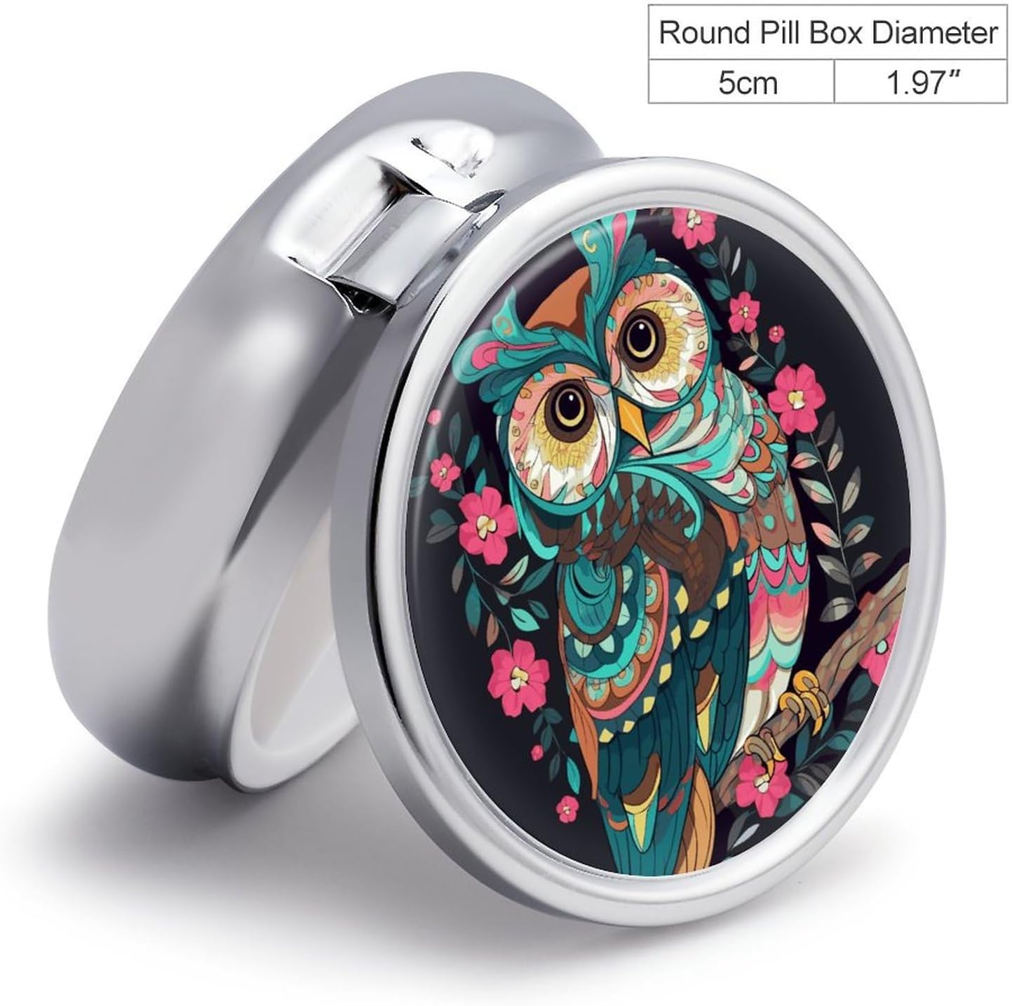 Anime Owl Pill Box Small Metal Pill Case for Purse Or Pocket 3 Compartment Pill Organizer Portable Travel Pillbox Mini Pill Container Holder to Hold Vitamins Fish Oil image 2
