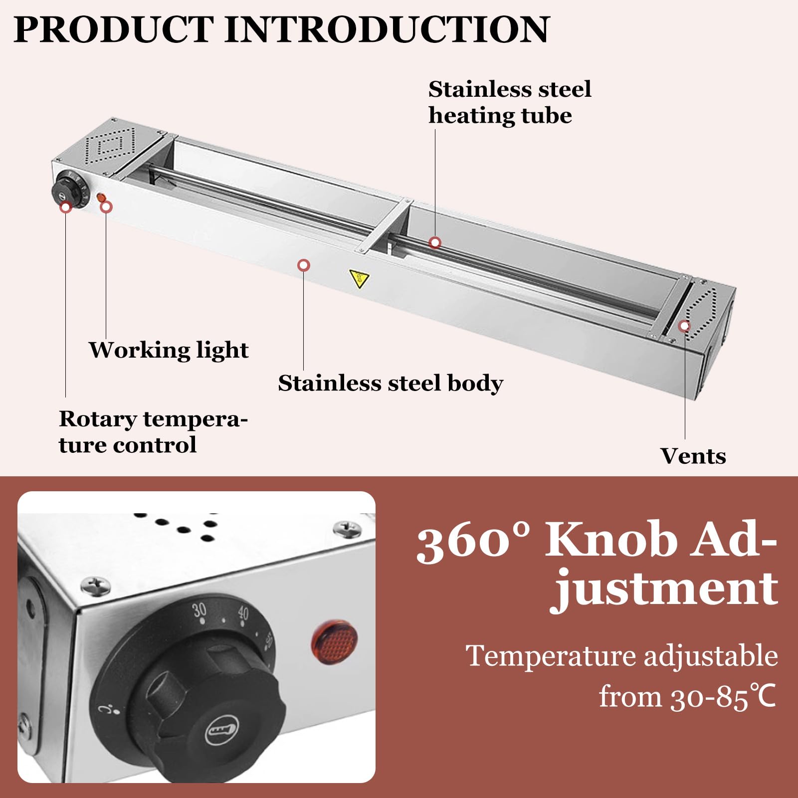 Lampara de Calor para Alimentos, Acero Inoxidable Lámpara de Calor Cocina, Comercial Lámpara Calentadora de Platos, Profesional Lámpara Calentamiento Infrarojos para Buffet (90cm, 2piezas)