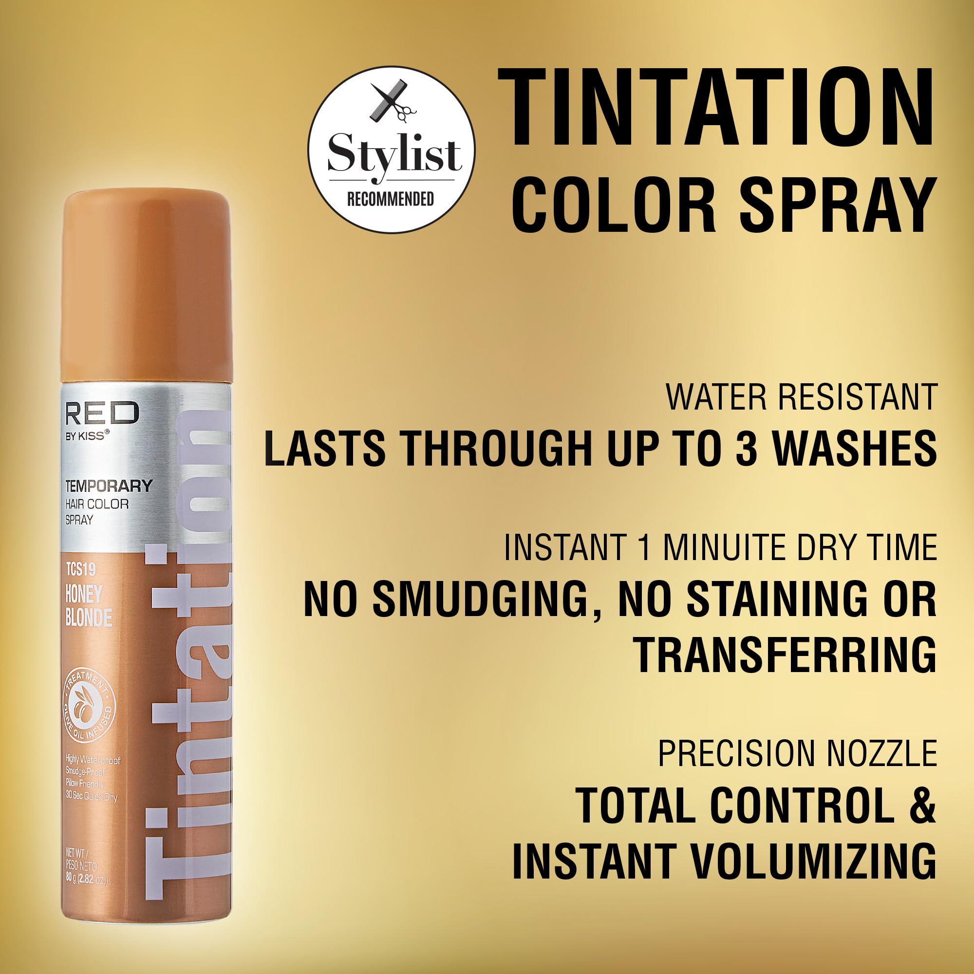 Red by Kiss Tintation Temporary Hair Color Spray, Instant Gray Root Touch Up Coverage, Water-Resistant & Smudge-Proof, Easy Wash Out, Barber & Hairline Touch-Up, Quick-Dry (Honey Blonde, 2.82 oz)