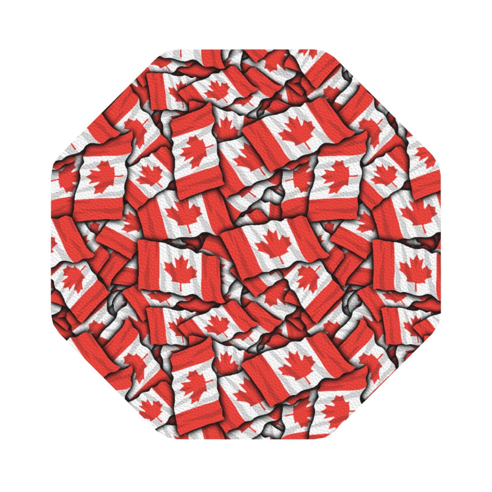Canadian flag PU Leather Coasters Set of 6 Octagon Drink Coasters