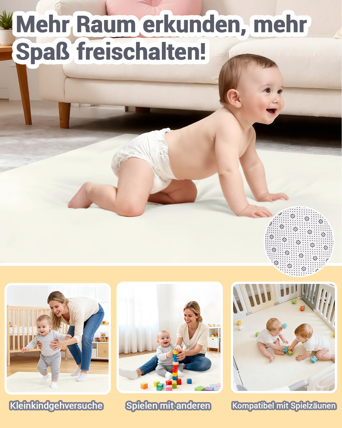 Favodormir Dik antislip babytapijt, schuimrubberen bekleding met flanellen oppervlak, onderhoudsvriendelijke babydeken, vloermat voor kinderen, 150 x 180 cm
