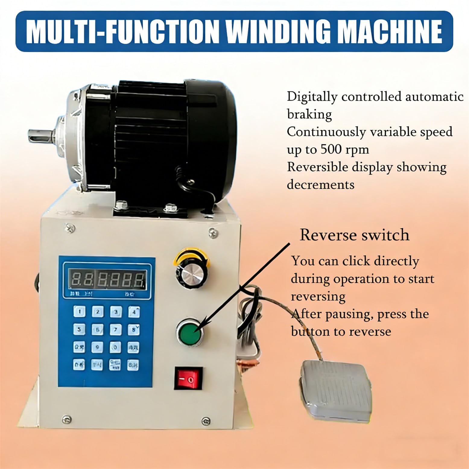 Avvolgitrice automatica con contatore digitale, controllo della velocità regolabile, 4 fili contemporaneamente, produzione ad alta efficienza, potenza 500W
