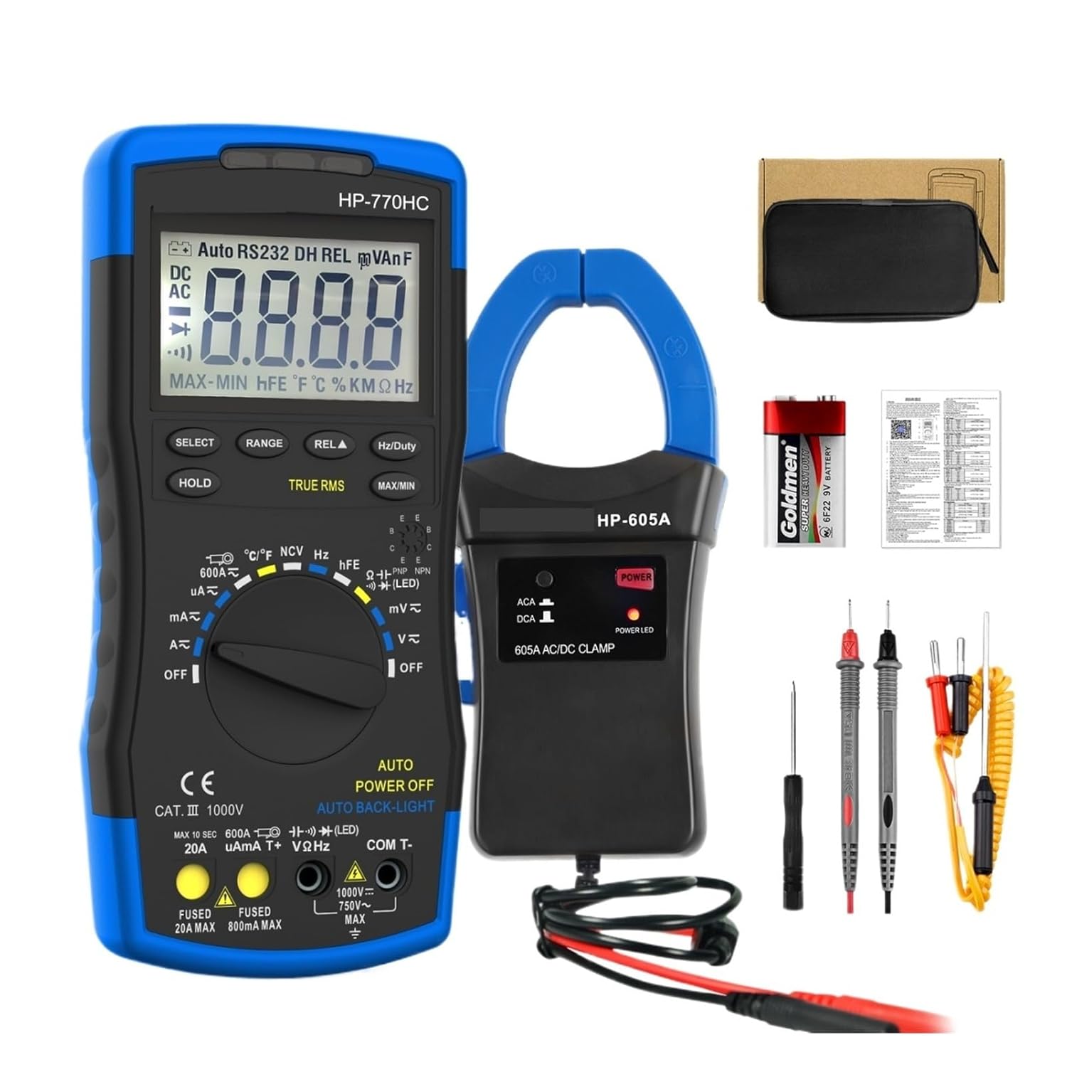 Universal Meter HP-770HC Digital Multimeter Tester True RMS Fit for Smart Autoranging with NCV+HP-605A Clamp Adapter 600A AC/DC Current Digital Universal Meter(ONLY 605A)