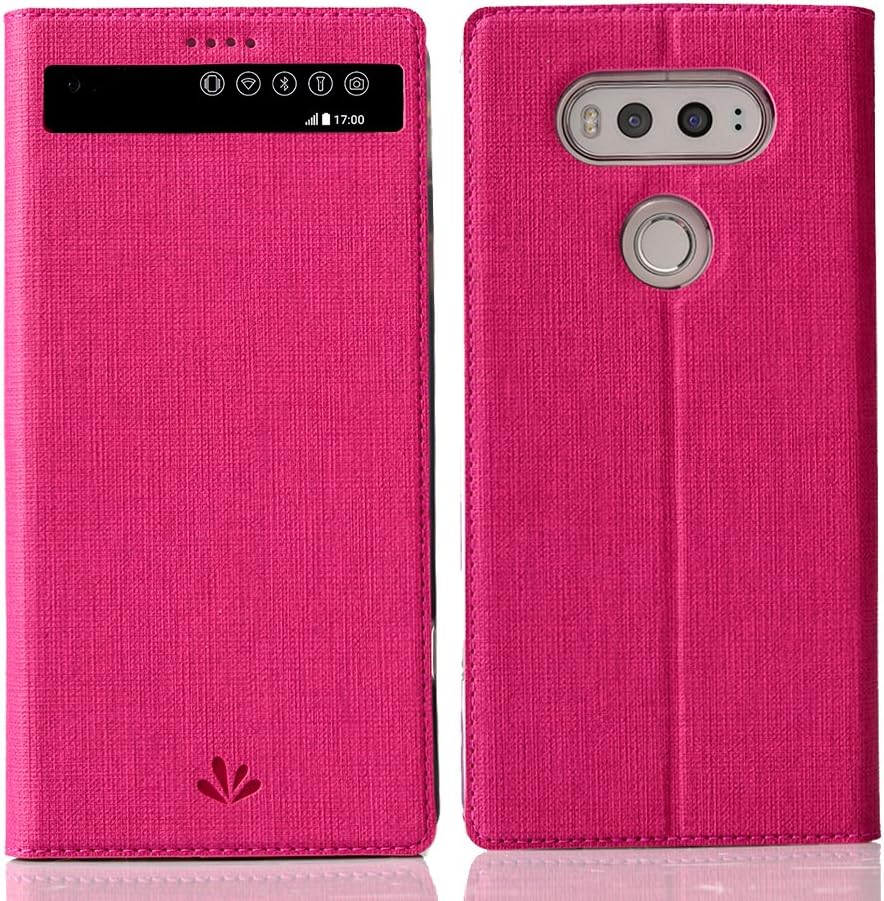 LG V20 Case, Meiya Premium Window View Automatic Sleep/Wake up Case Smart PU Leather Flip Cover Case Shell with Stand Function Strong Magnetic Closed For LG V20 (RED)