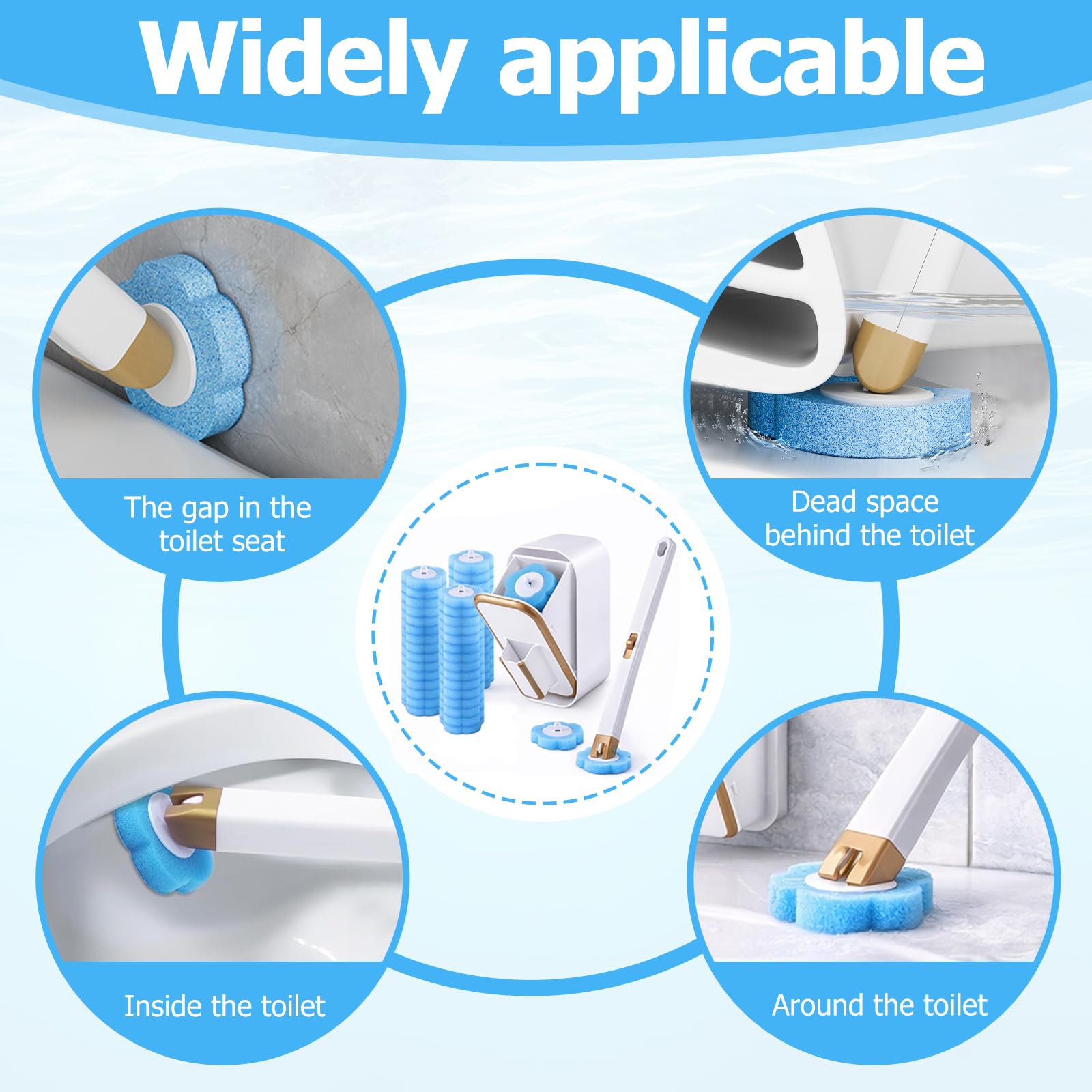 Toilet Wand Kit, Disposable Toilet Brush with 60 Refills, Blue, 5.5cm - Image 7