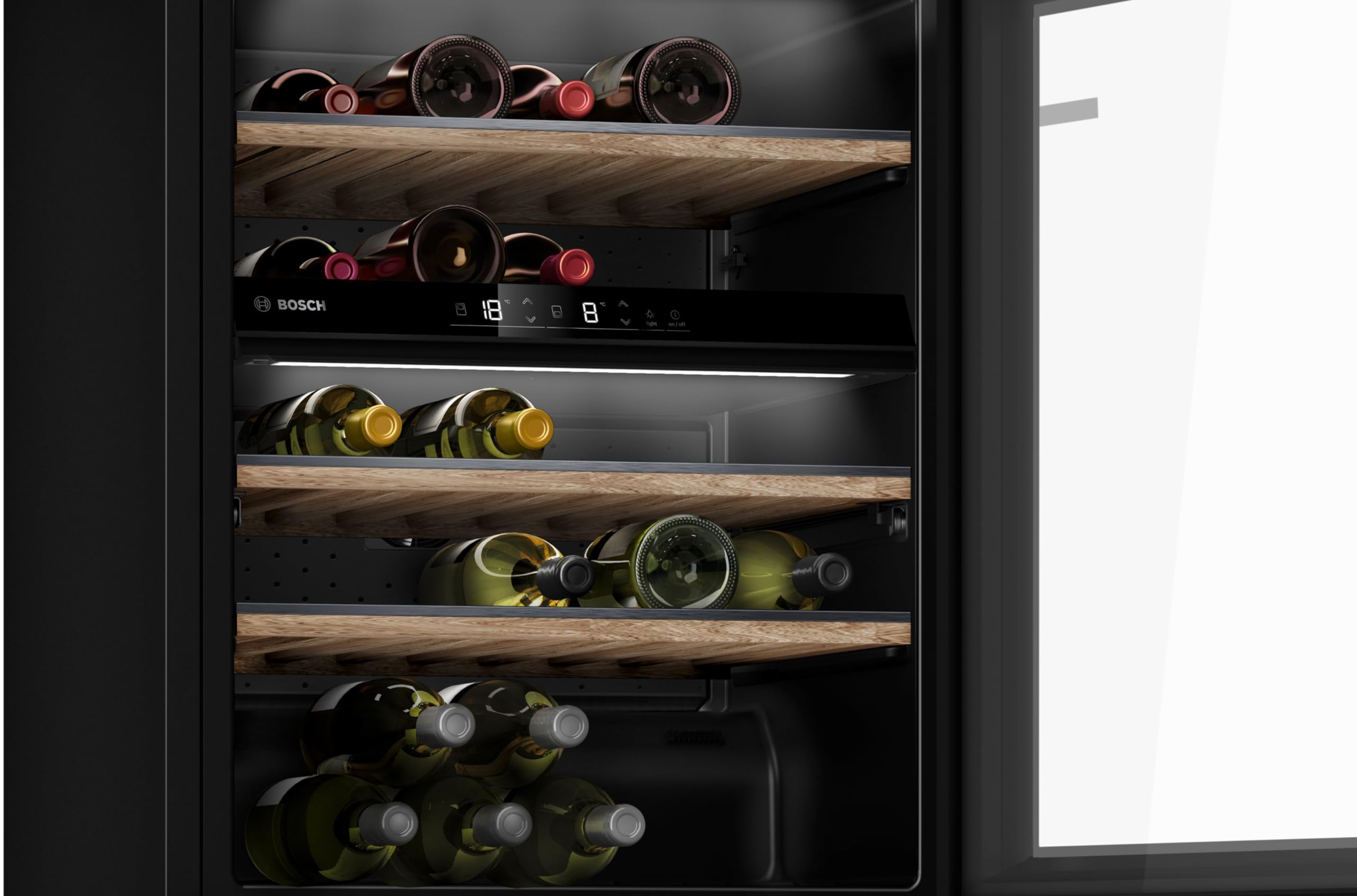 Bosch KWK16ABGB - Frigorifero per vino serie 6, 81,8 x 60 cm, 44 bottiglie, temperatura: 5 – 20 °C, due zone di temperatura, 120 l, due intervalli di temperatura; illuminazione a LED; scaffali in