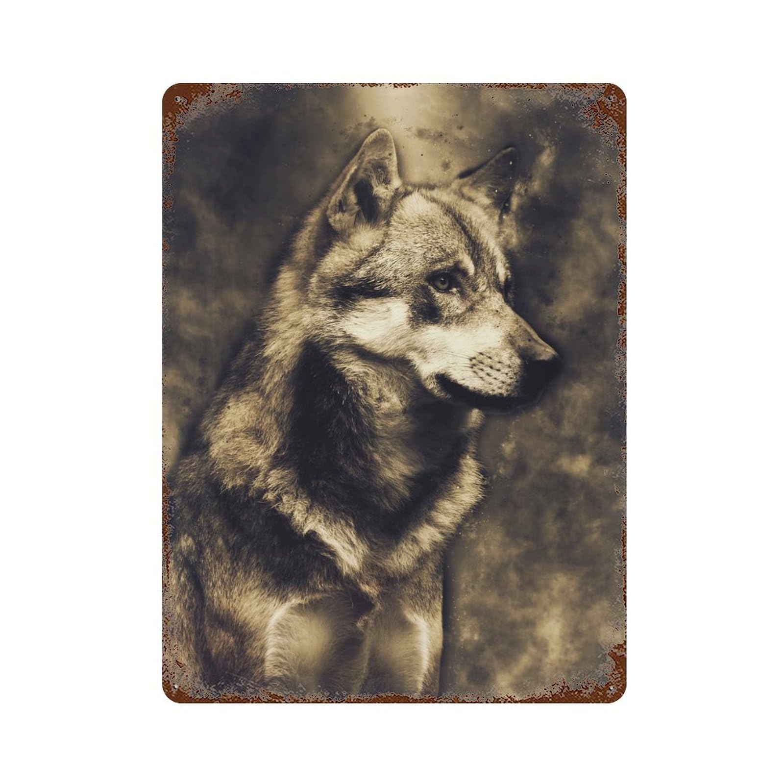 Wolf 4 15.7"x11.8" Retro Metal Sign, Vintage Wall Decor for Office, Studio And Wall Decor