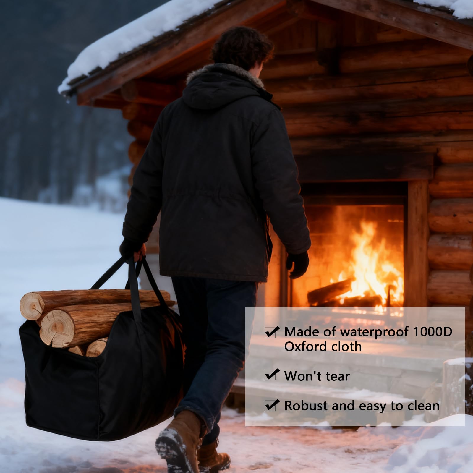 Borsa per Legna da Ardere Grande Impermeabile, Cestino Portatile per legna da ardere, Borsa per Legna da Ardere di Alta Qualità, borsa Pieghevole per Camino per Camini e Esterni