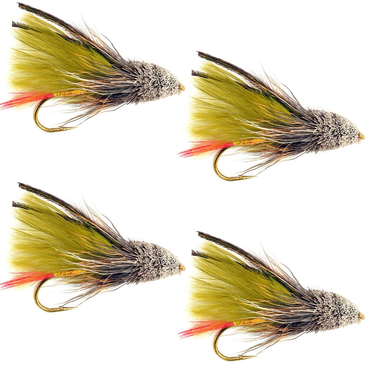 The Fly Fishing Place Streamers - Olive Marabou Muddler Minnow Streamer Flies - 4 Fly Fishing Flies - Hook Size 4